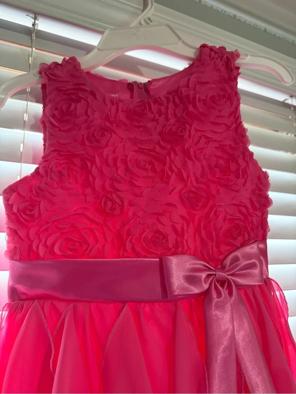 American Princess Hot Pink Floral Bodice Ruffle Dress with Satin Bow